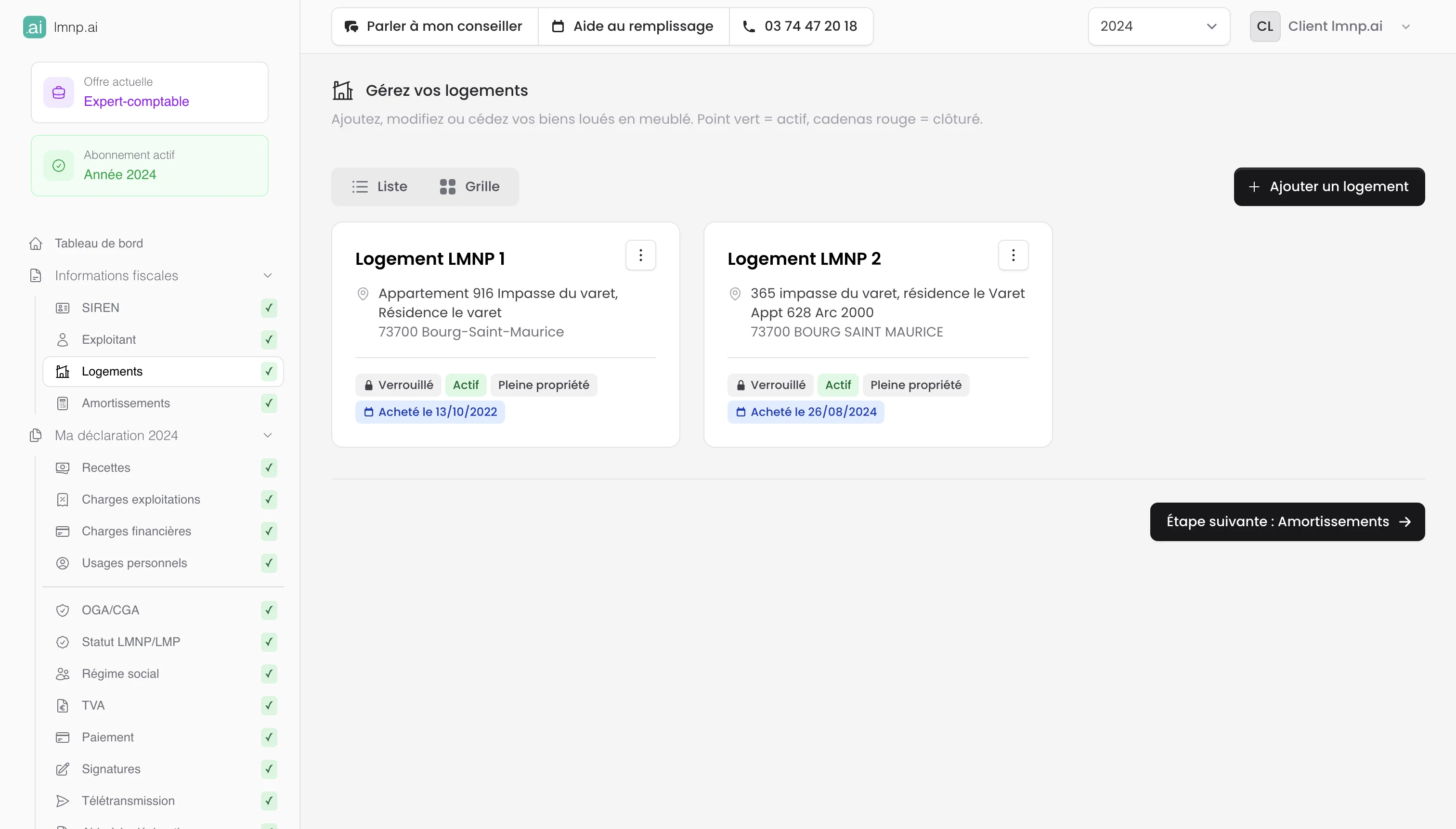 Interface logements LMNP