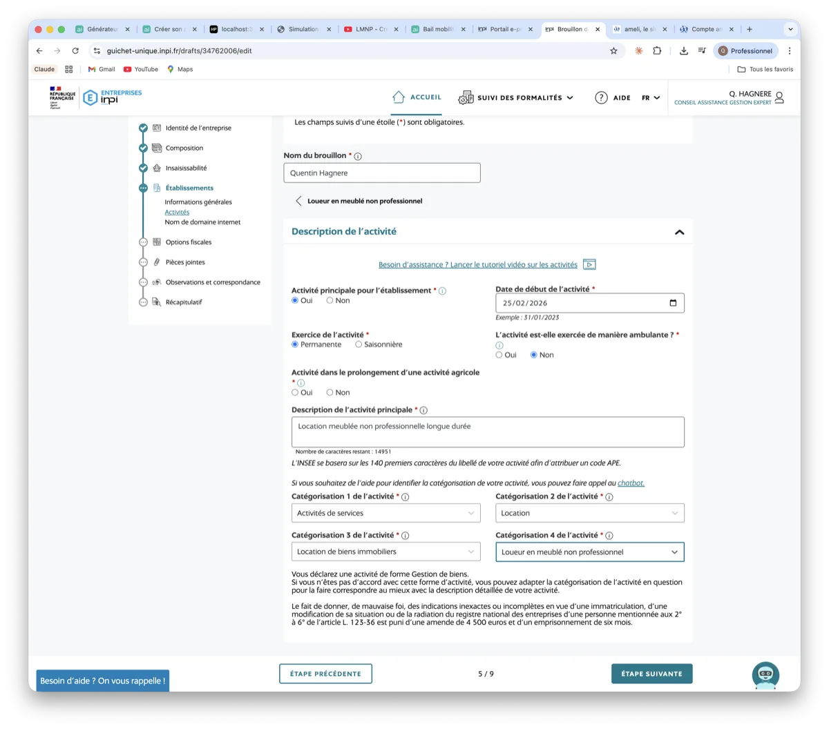 Description activite LMNP - loueur en meuble non professionnel categorisation