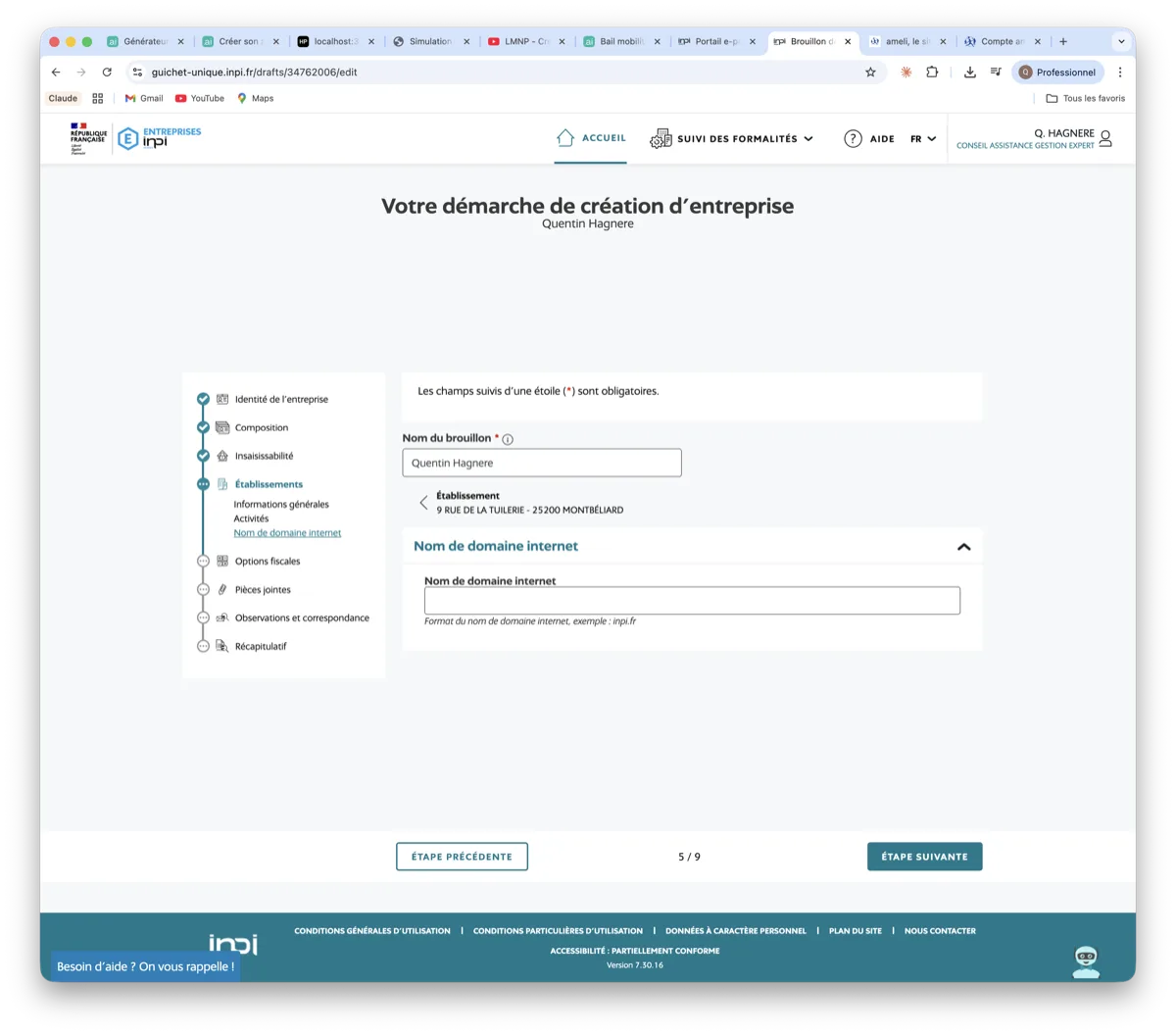 Nom de domaine internet optionnel INPI